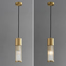 Copper LED pendant light with adjustable glass shade