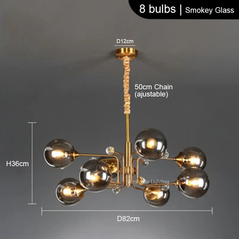 Modern LED chandelier with 10 globes decorative light - vue 15 sur 18