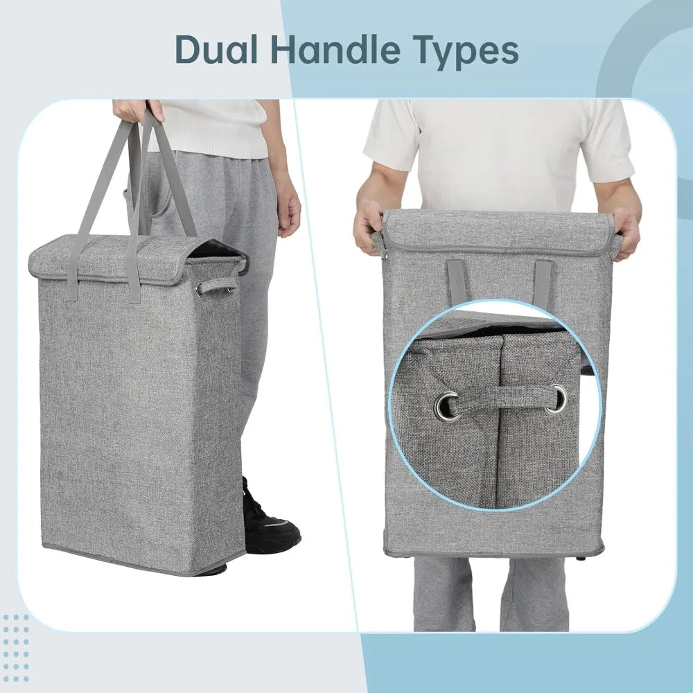 foldable laundry basket with lid for convenient storage - vue 4 sur 9
