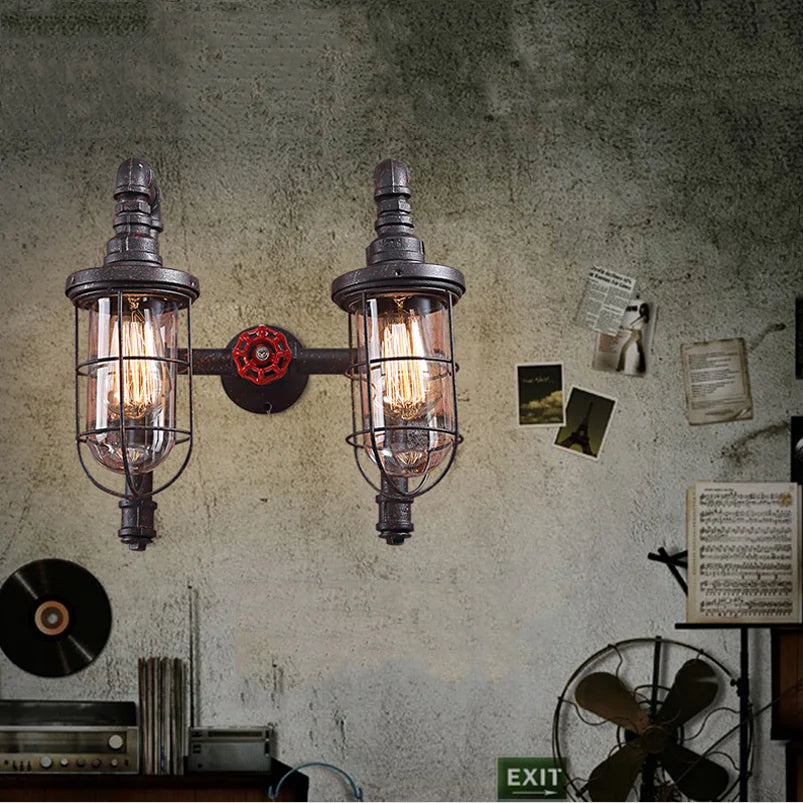 Retro iron industrial wall light for cafe or restaurant