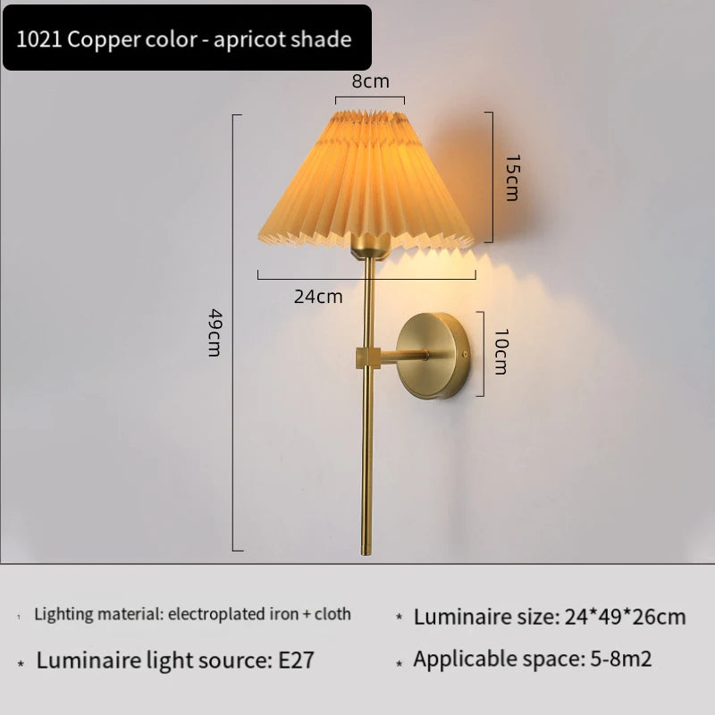 Modern pleated fabric wall light nordic creative hotel lighting - vue 9 sur 10