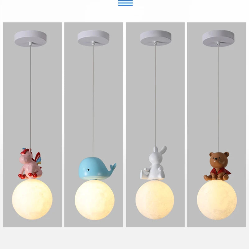 Children's animal design pendant light horse bear rabbit whale - vue 4 sur 10
