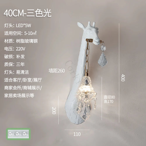 decorative LED resin and crystal giraffe wall light