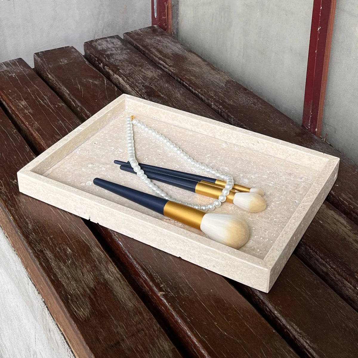 Luxury travertine and natural marble storage box