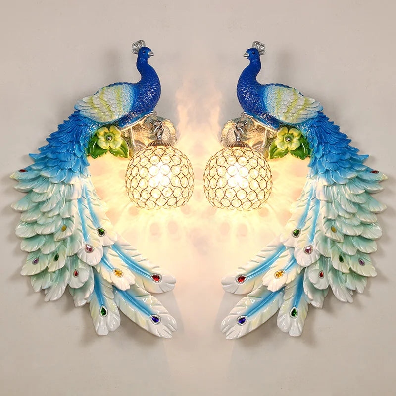 Modern vintage gold peacock resin wall light