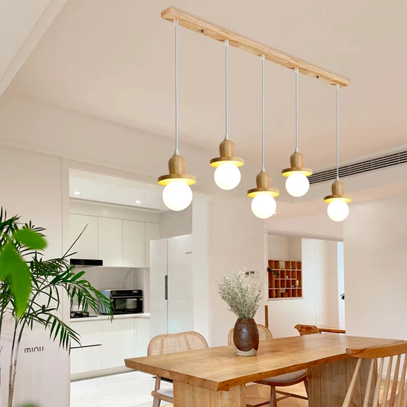 Nordic style solid wood chandelier with three heads