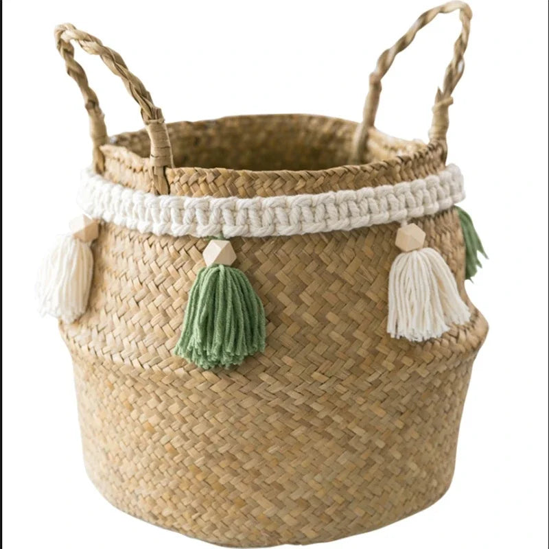 woven seagrass basket for decorative storage