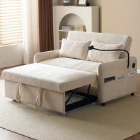 Modern double folding sofa bed, multi-functional with adjustable backrest, cell phone holder &amp; USB charging station