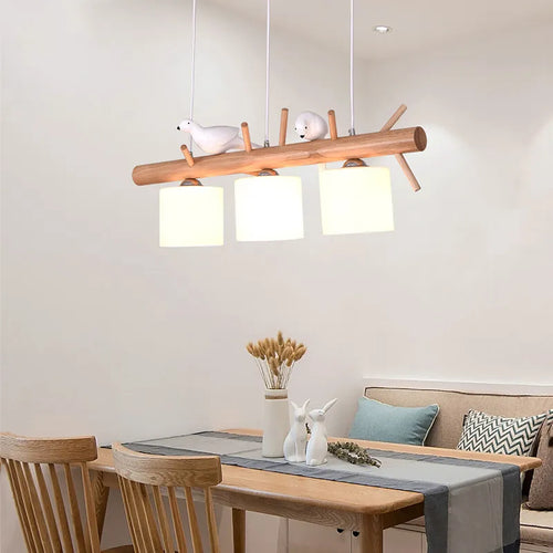 Nordic solid wood LED pendant light for dining room, ceiling, bedroom, living room, kitchen - vue 2 sur 8