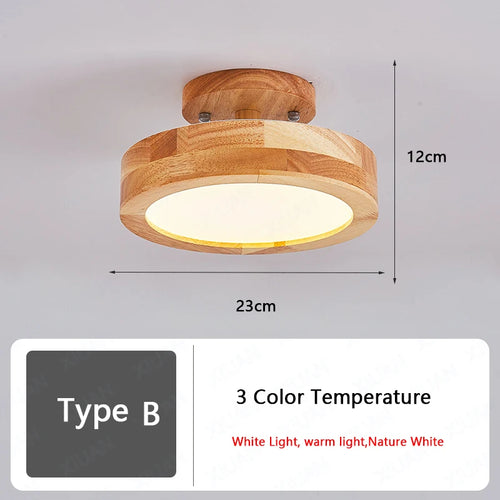 Nordic wood ceiling light for hallway, entrance, balcony, corridor or cloakroom – LED, 3 colour temperatures - vue 9 sur 14