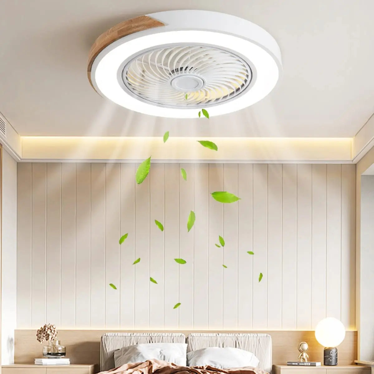 Wooden ceiling light with remote control and variable 3-colour LED - vue 2 sur 12