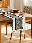 Boho khaki macramé table runner with tassels