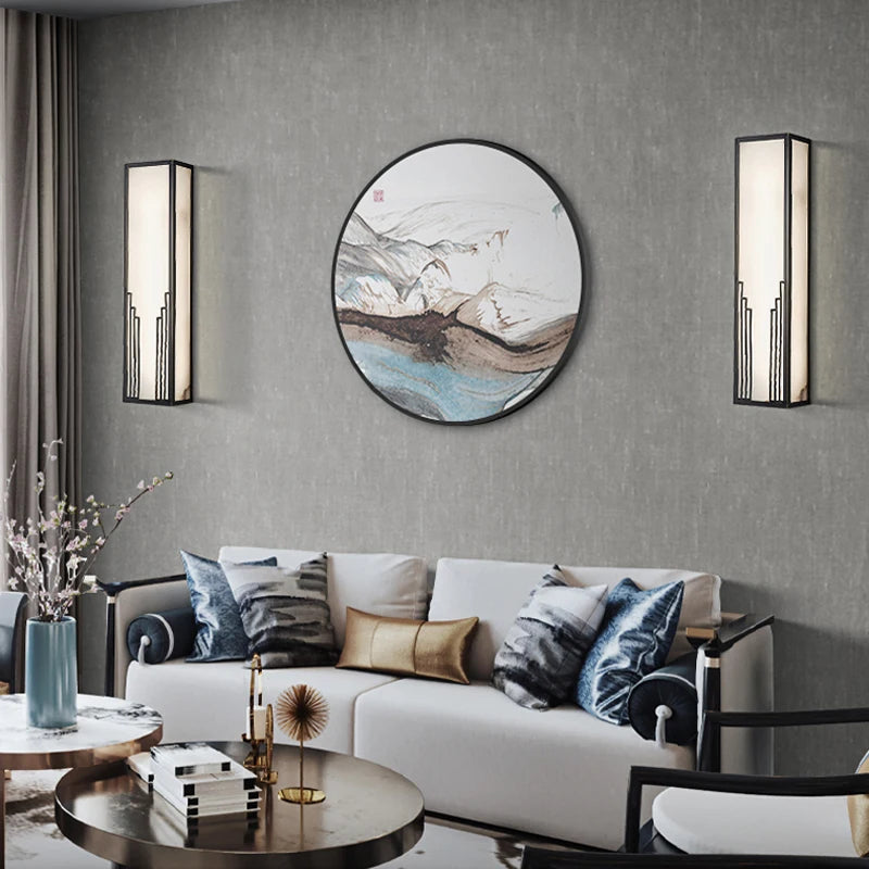 Chinese style marble and copper wall light for hotel decoration - vue 4 sur 7