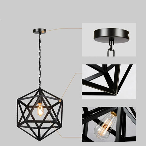 gzmj hexahedron pendant light in black iron - vue 6 sur 7