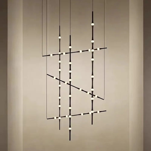 Nordic acrylic pendant light with bamboo design for indoor decoration - vue 3 sur 10