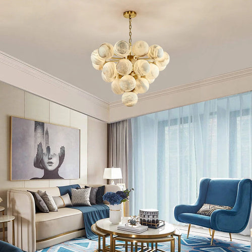 Modern gold and black marble chandelier for elegant lighting - vue 3 sur 15