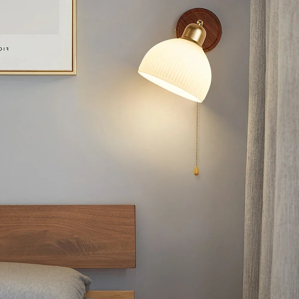 Nordic glass wall light with decorative wooden switch