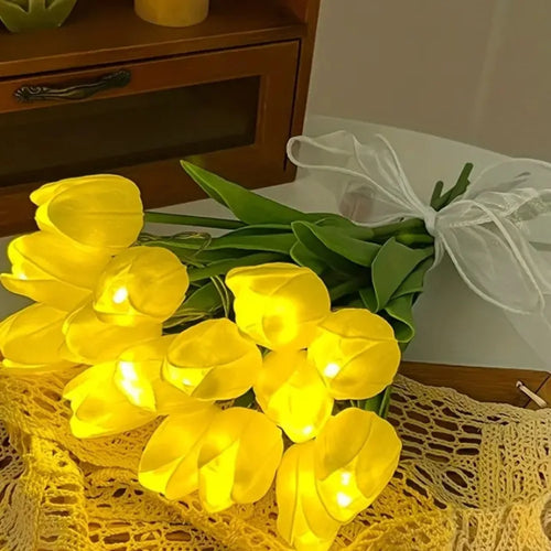Decorative tulip lamp with artificial flowers for indoors - vue 4 sur 8