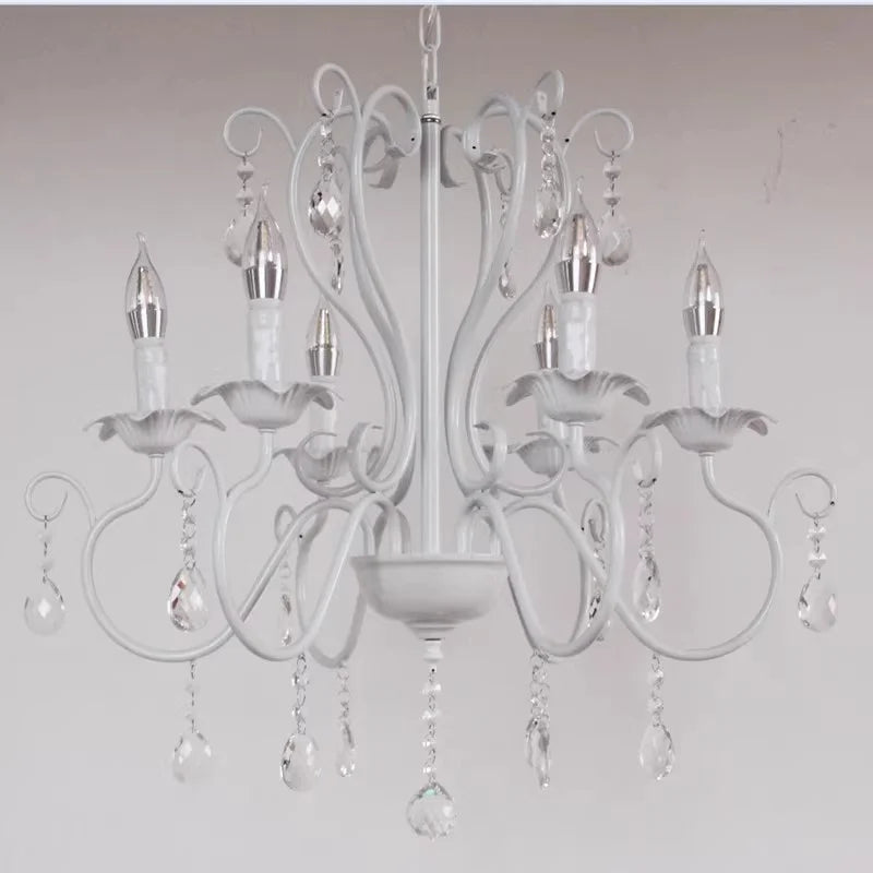 Vintage metal chandelier with decorative crystal pendants for indoor use