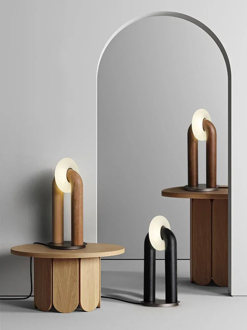 Japanese retro wooden bedside lamp with artistic design, touch control and dimmer