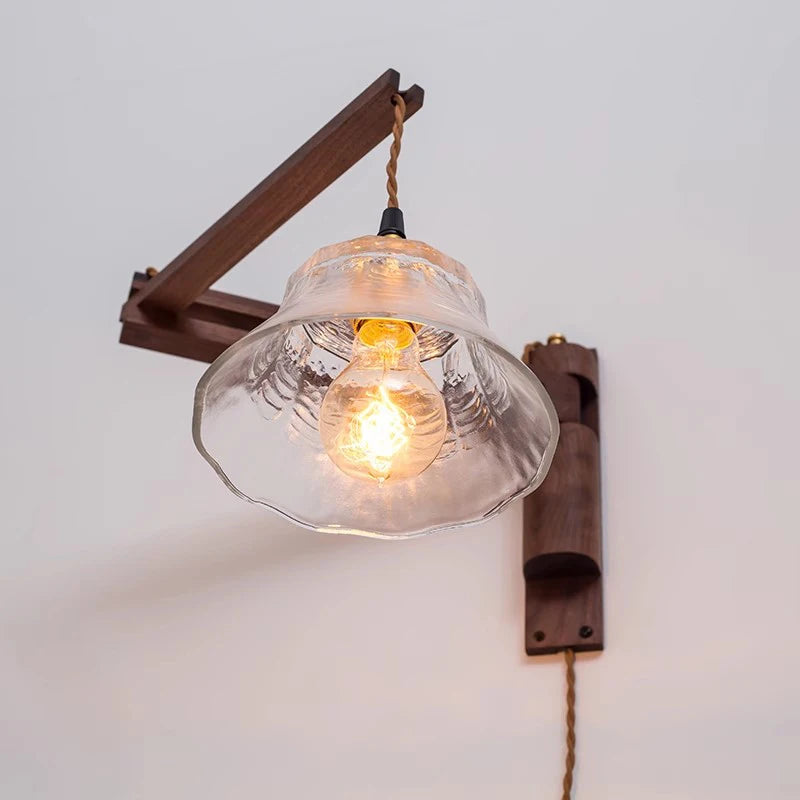 Foldable wooden and glass wall light nordic retro style - vue 3 sur 10