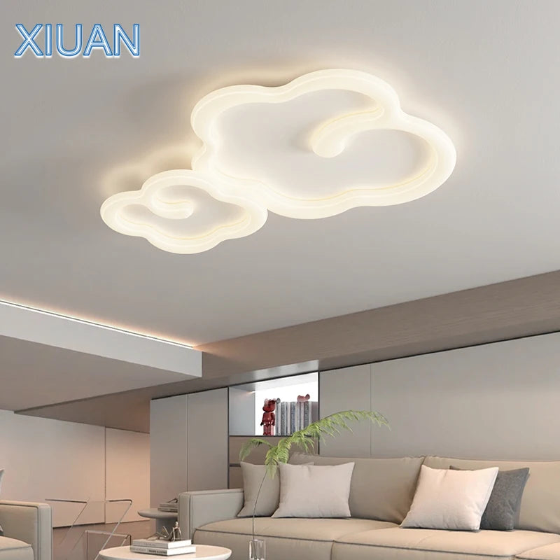 Scandinavian white cloud chandelier with optional LED remote