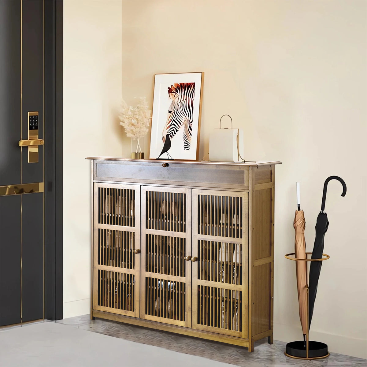 4-tier wooden shoe rack with hollow doors