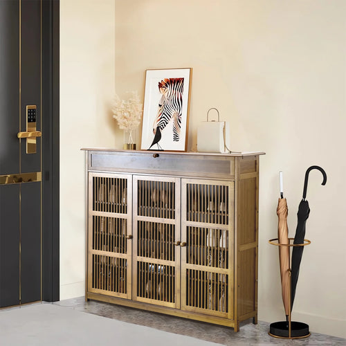 4-tier wooden shoe rack with hollow doors - vue 2 sur 7