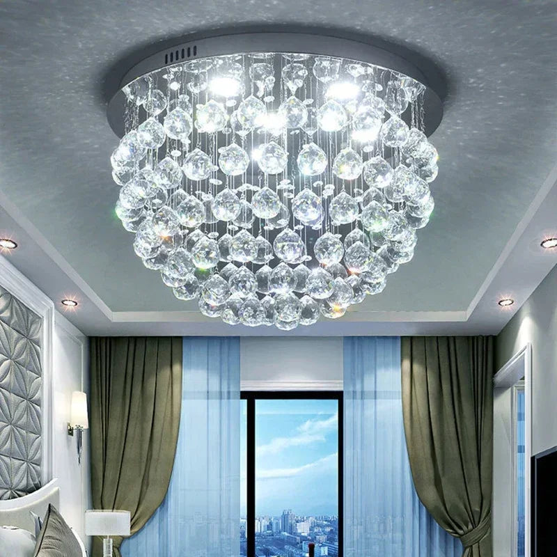 LED chandelier with crystal balls for modern interiors