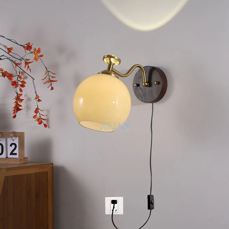 Wabi-sabi glass flower wall light with solid wood - vue 3 sur 21