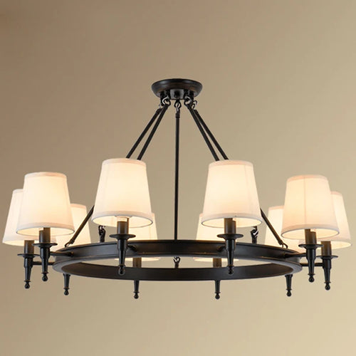 Retro iron pendant light with fabric lampshade - vue 15 sur 14