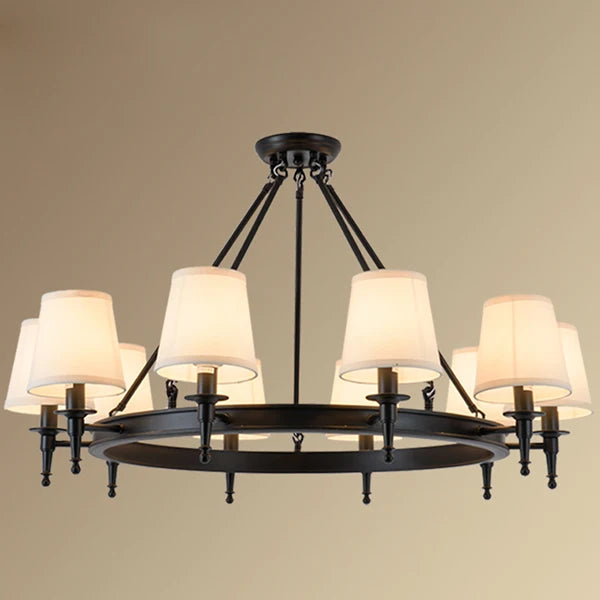 Retro iron pendant light with fabric lampshade - vue 14 sur 14