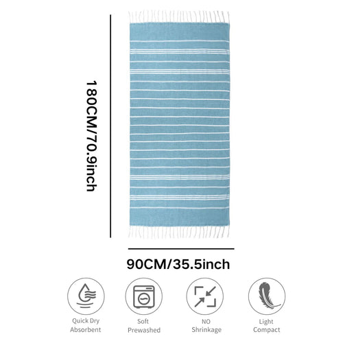 Absorbent Turkish beach towel with stripes and fringes, cotton - vue 4 sur 7