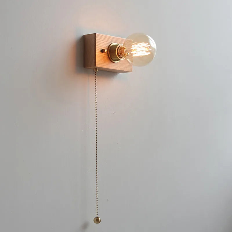 Retro solid wood wall lamp with switch cable