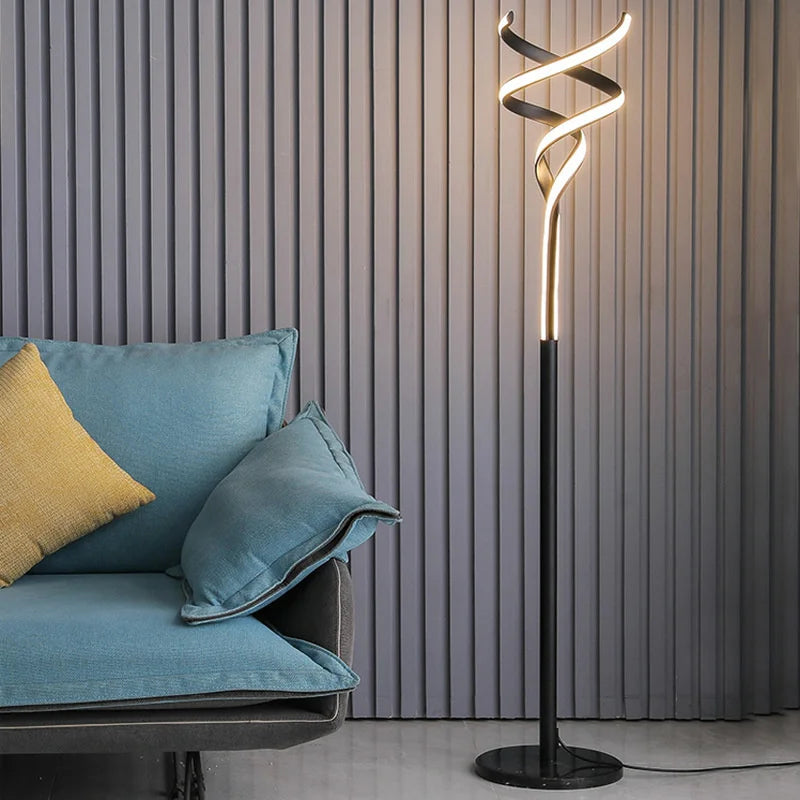 Modern luxury LED double spiral floor lamp with remote dimming - vue 3 sur 8