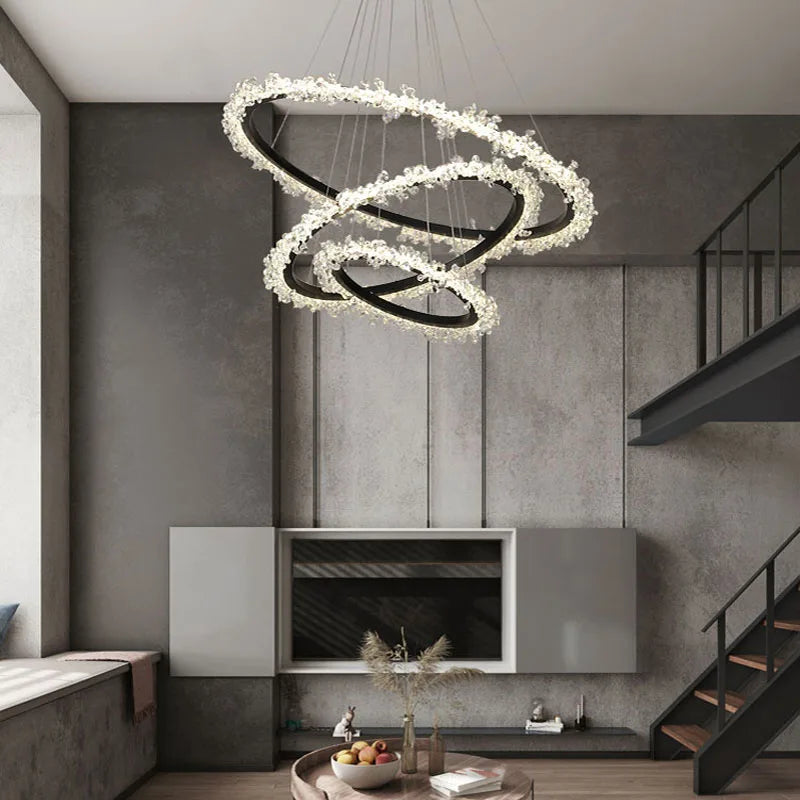 Luxury crystal chandelier with elegant gold ring