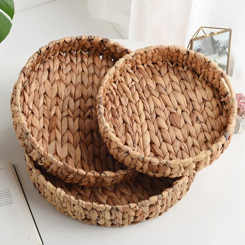 woven storage tray water hyacinth baskets for serving and storage - vue 5 sur 9
