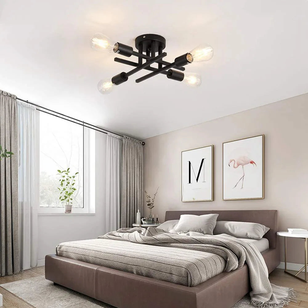 vintage sputnik chandelier with multiple modern iron rods - vue 6 sur 9
