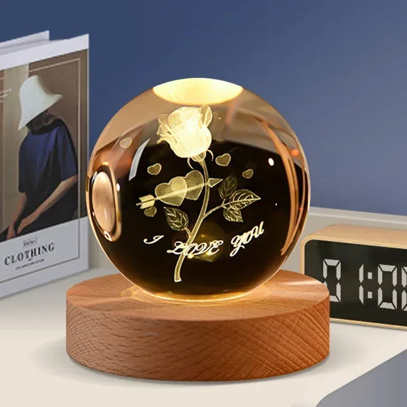 3D crystal night light solar system wooden decorative gift - vue 7 sur 16