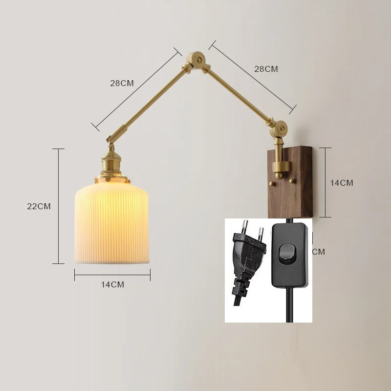 iwhd Copper swing arm LED wall light with pull chain switch