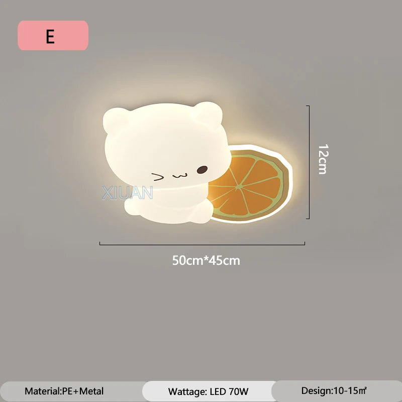 Cartoon bear LED ceiling light with fruit motifs for children