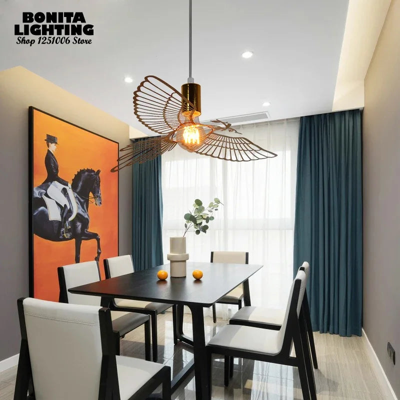 Modern stainless steel pendant light bird peace and love - vue 4 sur 8
