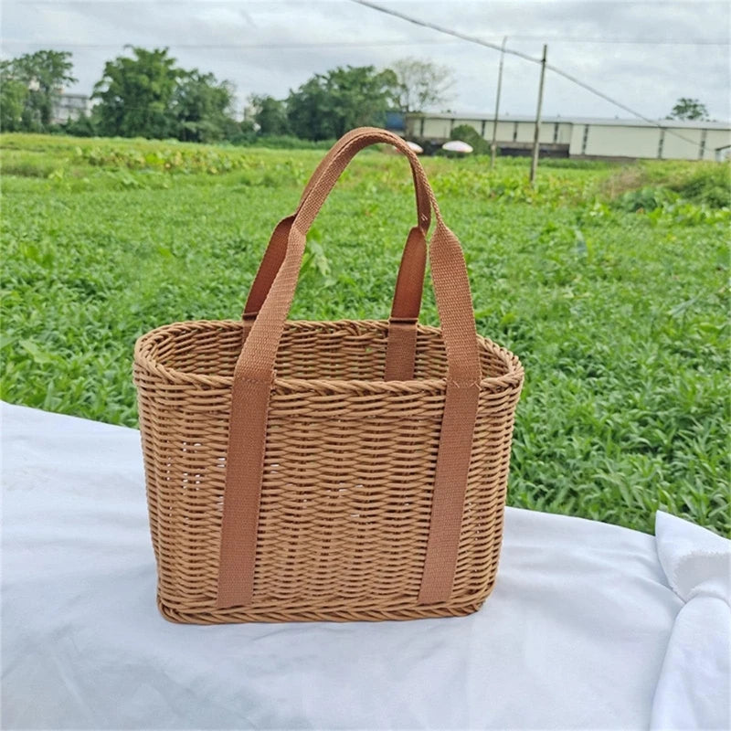 woven basket for fruits and flowers with handles, space-saving - vue 8 sur 8