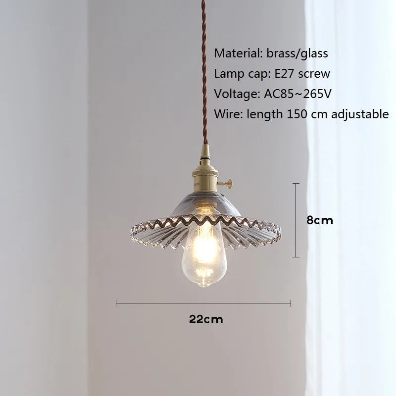 Nordic vintage glass and brass pendant light