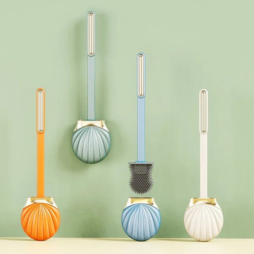 Silicone toilet brush with practical holder and long handle