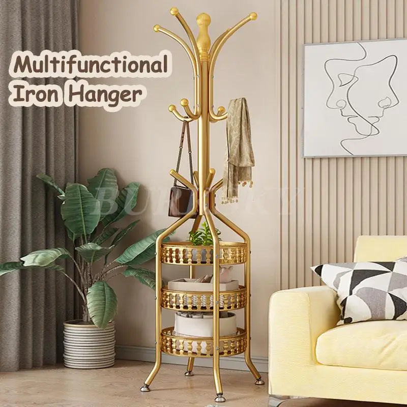 metal floor coat rack with practical shelves