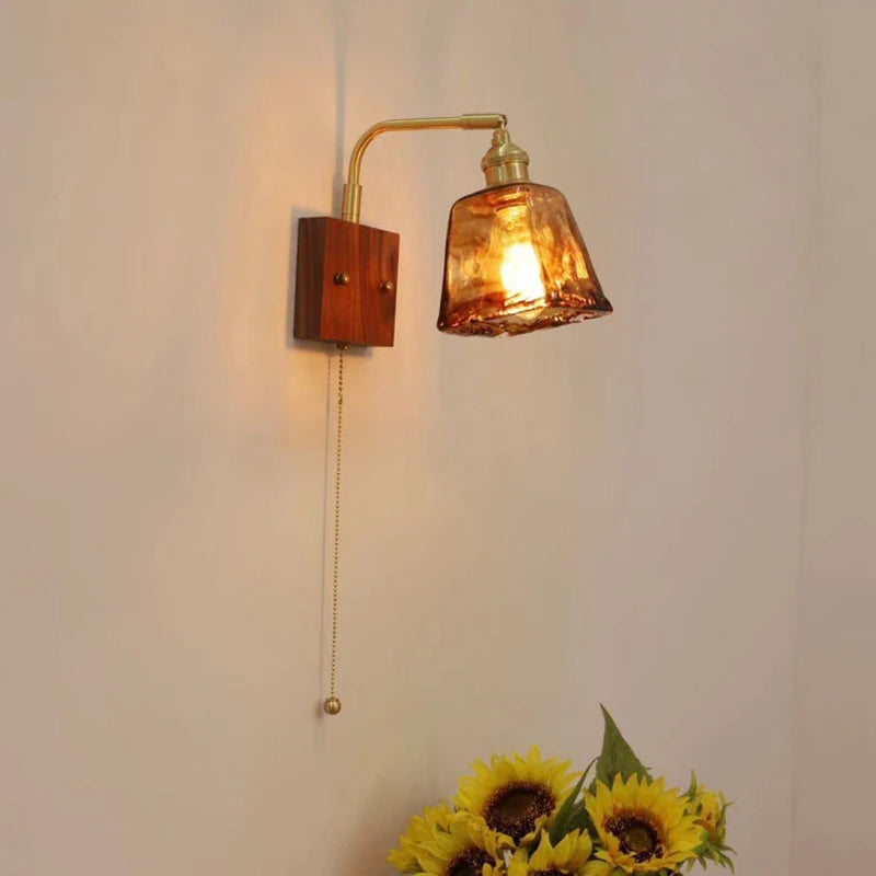 Vintage Japanese wooden wall light minimalist design with switch