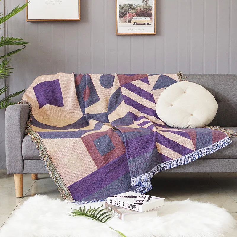 Nordic jacquard geometric sofa throw autumn