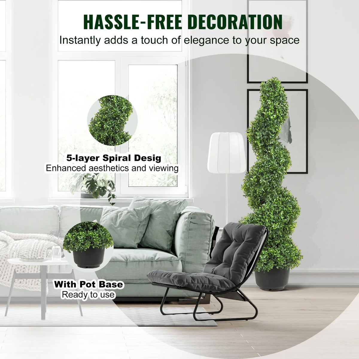 Decorative artificial spiral topiary plant for Christmas - vue 5 sur 6