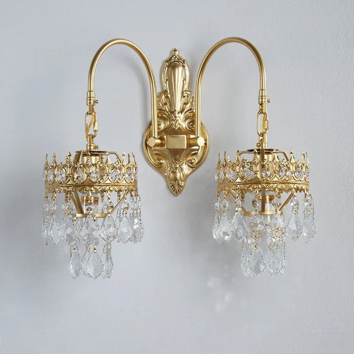 Vintage luxury gold crystal wall light with two lights - vue 6 sur 6
